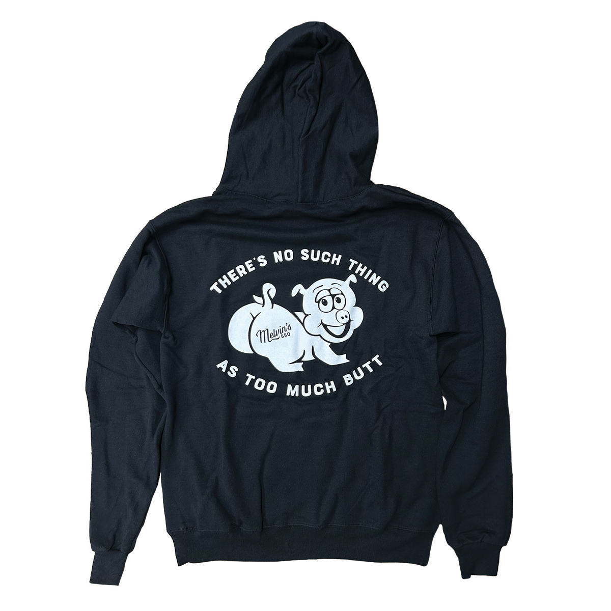 melvin's bbq black too much butt hoodie