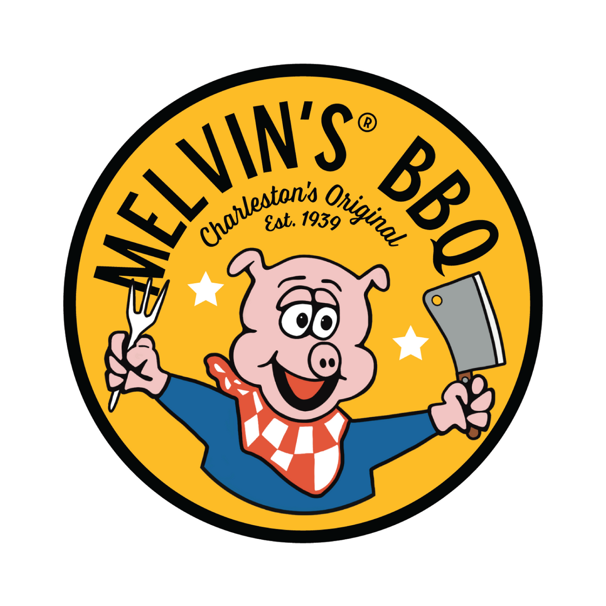 melvin's bbq mustard circle pig sticker