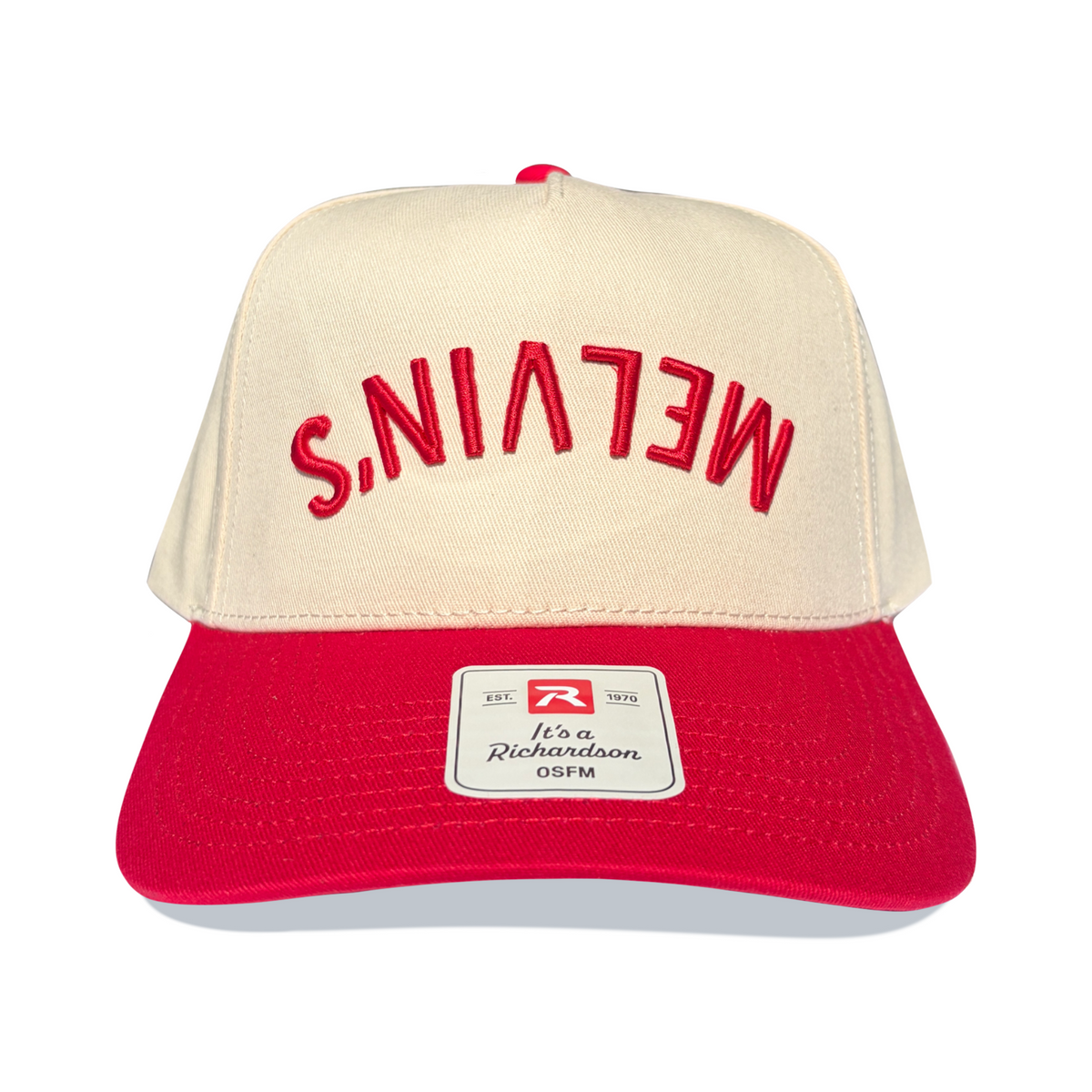 melvin's upside down cream/red hat